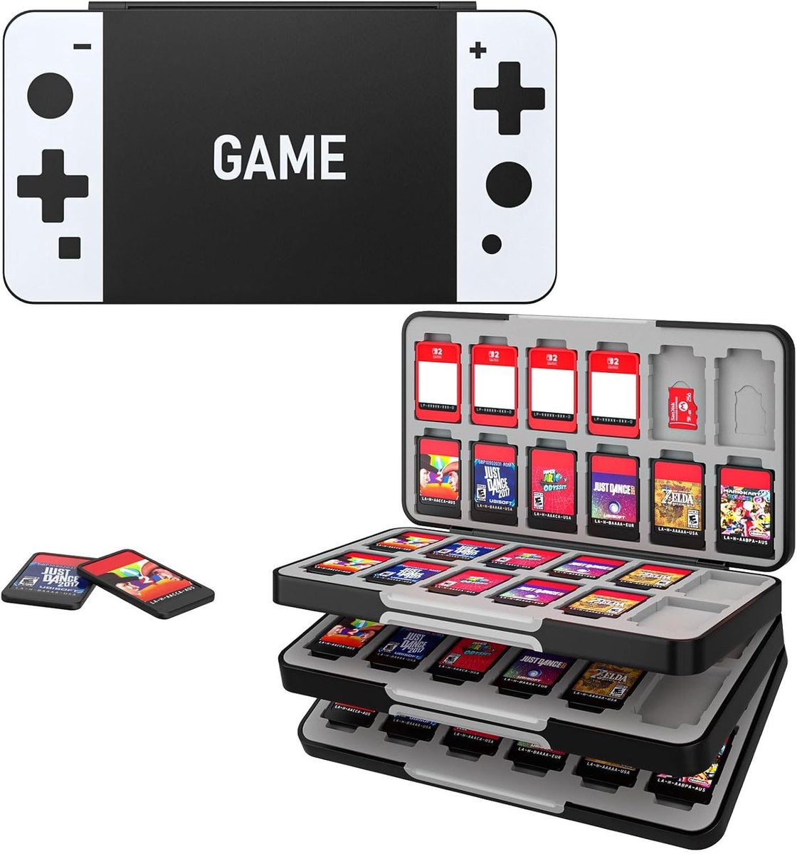 Game Card Opbergtas voor 72 Spelkaarten - Geschikt voor Nintendo Switch OLED, Switch en Switch Lite - Draagbare en Slanke Opbergdoos voor Spel- en SD-kaarten, Zwart en Wit