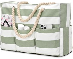 Thijox - Waterdichte XXL Strandtas, Opvouwbare Shoppertas voor Dames, Meerdere Vakken, Versterkte Schouderbanden van Jute, Perfect voor Strand, Vakant
