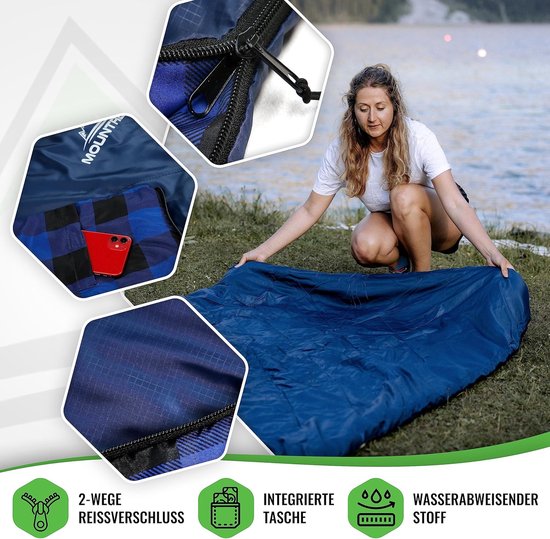 SnelShoppen - XXL Dubbele Zomerslaapzak voor 2 Personen (210 x 150 cm), Lichtgewicht Dekenslaapzak met 2 Hoofdkussens, Ideaal voor Camping, Outdoor en — afbeelding 2