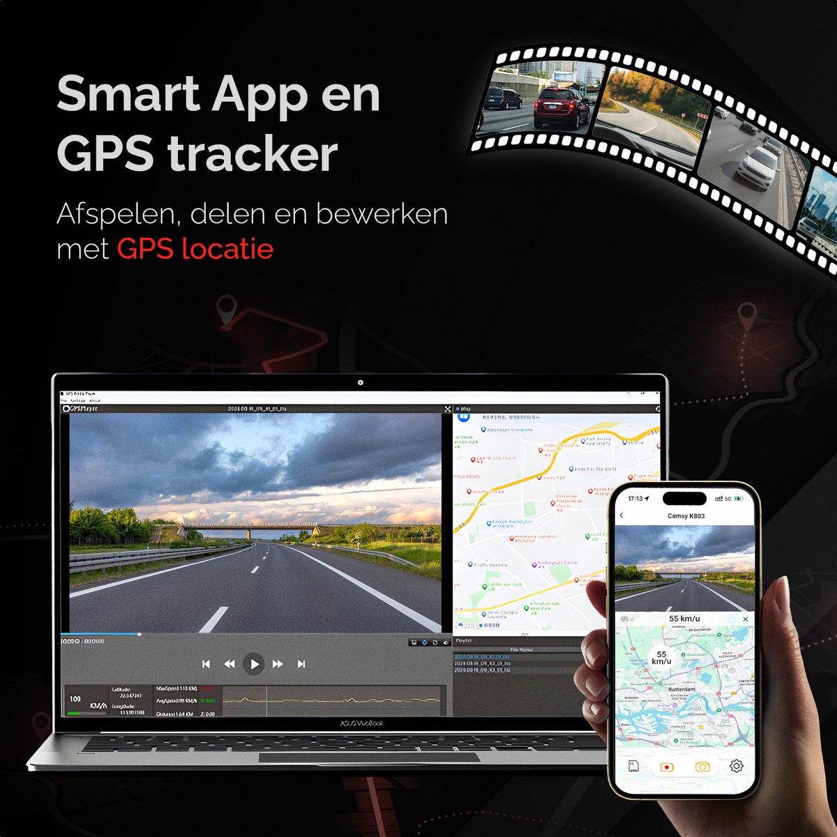 Camsy K803 Dual Dashcam voor auto - 4K & 1080p - 3,59 inch LCD met App thumbnail 6