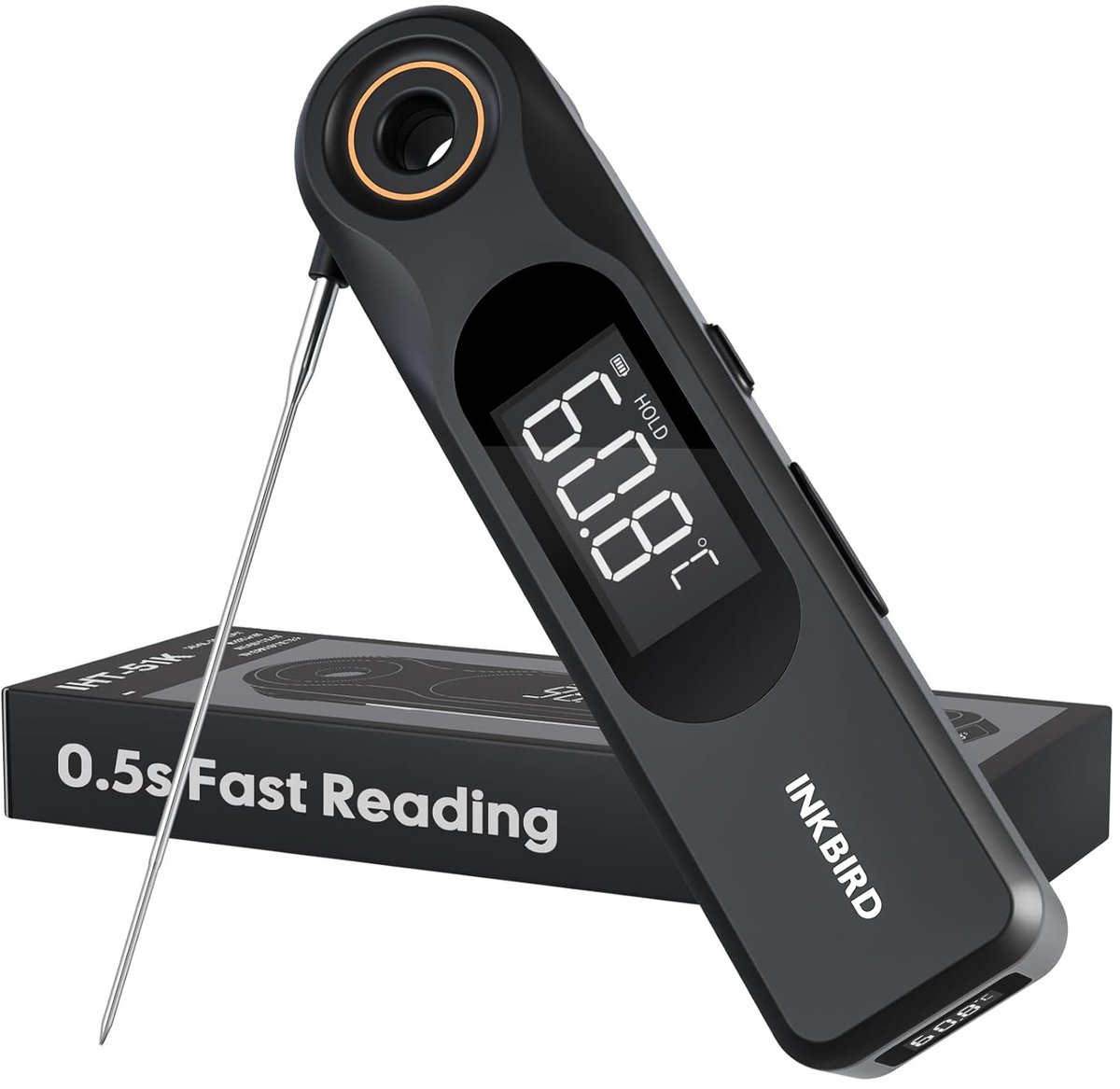 Thijox - Digitale Vleesthermometer IHT-51K met Dubbel Display, Ultradunne Sonde van 1,8 mm, 0,5 Seconden Respons, IP65 Waterdicht voor BBQ, Grill, Ove
