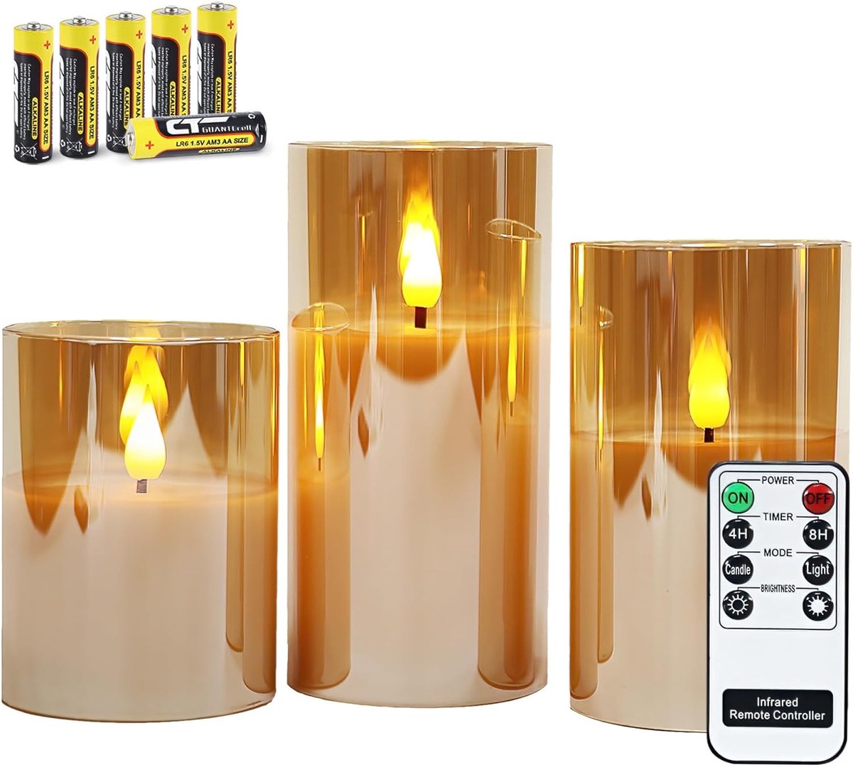 SnelShoppen - Set van 3 Flameless Kaarsen in Glazen Lantaarns met Afstandsbediening en Timerfunctie - Warm Witte Licht voor Feestdagen, Bruiloften en