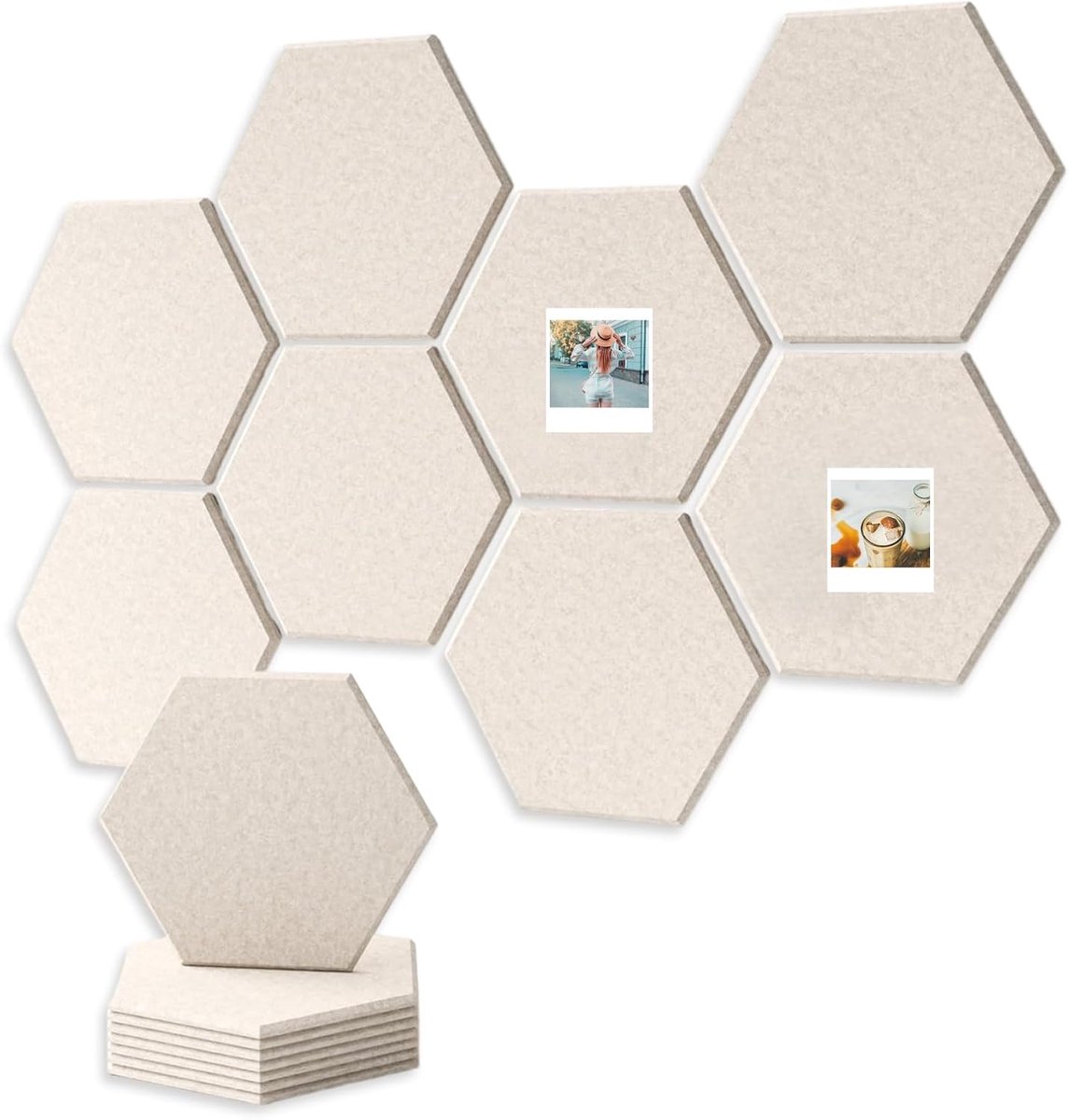 Thijox - 8-Delige Hexagon Vilt Prikbord met Zelfklevende Achterkant - Kurk Vervangend Memobord voor Thuisbureau, Kinderkamer, Werkruimte - Inclusief 3