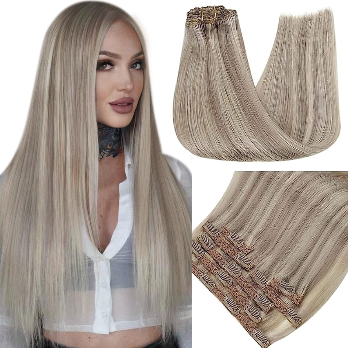 Dailygoods- Haarextensions Clip in Donker Blond - Echt Haar - Natuurlijke Extensies - 10 Inch/25cm - 7 Stuks/80g - Kleurkeuze onder Natuurlijk Licht - Haarverlenging
