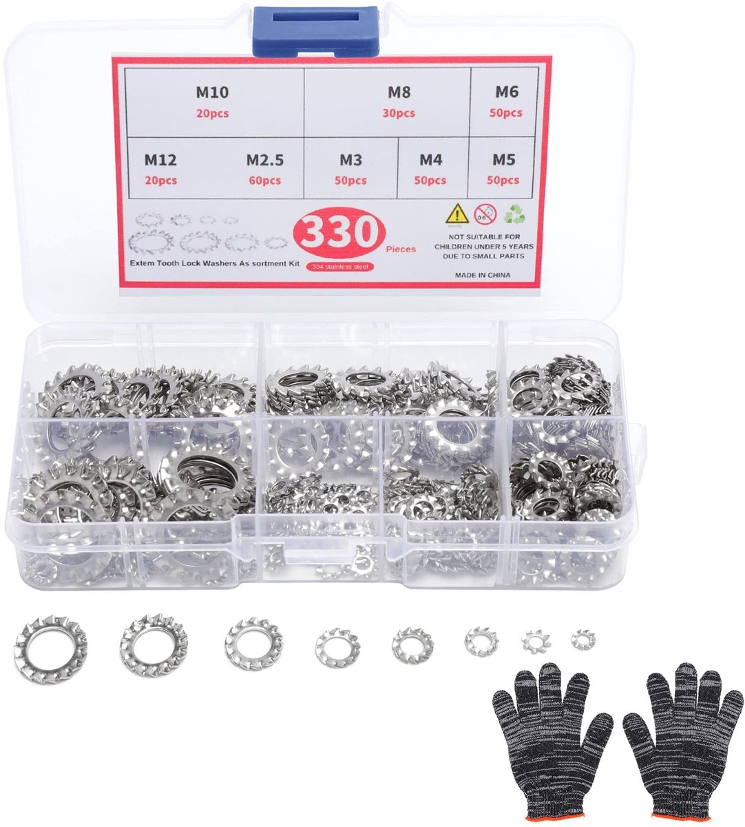 Dailygoods- Borgringen Set 330 Stuks - Roestvrij Stalen Borgringen - M2,5-M12 Assortiment - Veerringen - Sluitringen - Corrosiebestendig en Duurzaam