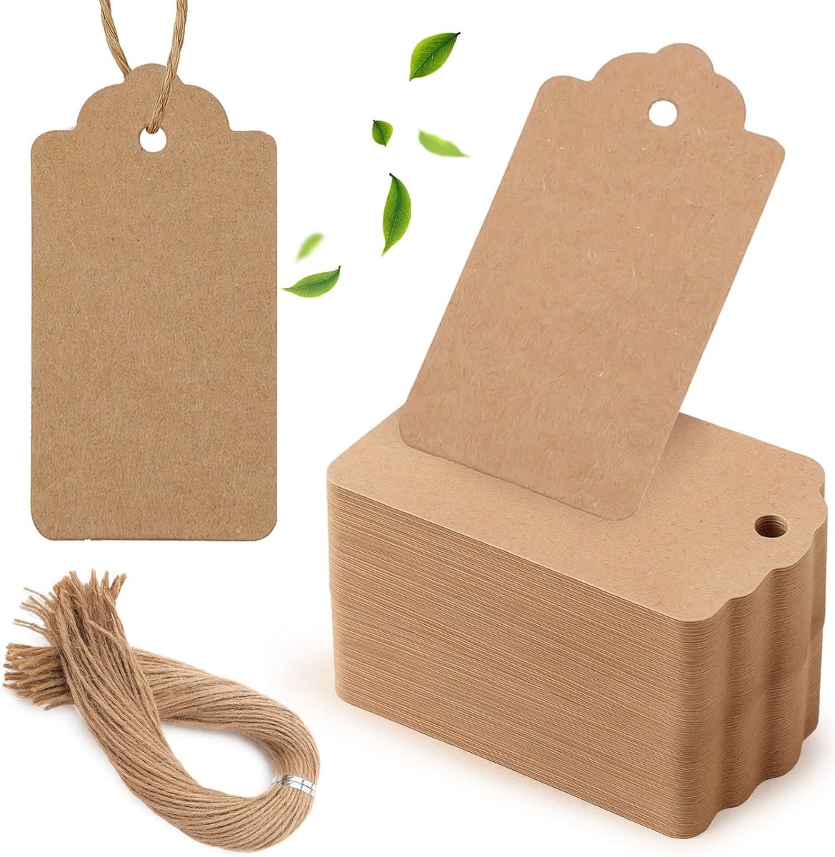 SnelShoppen - 100 Stuks Cadeaulabels Kraftpapier Tags met Jute Koord voor Huwelijkscadeaus, Feest, Verjaardag, Kerst, Duurzaam en Milieuvriendelijk