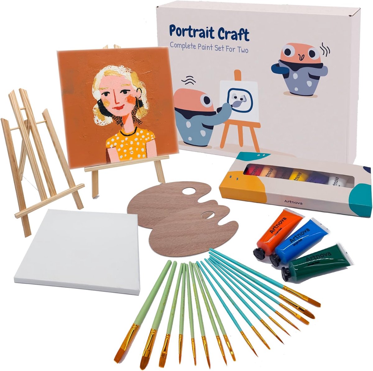 Thijox - Schilderset voor 2 Personen, Complete Doe-Het-Zelf Set met 2 Canvas, Schildersezels, Penselen, Paletten, Acrylverf en Gids voor Creatieve Mom