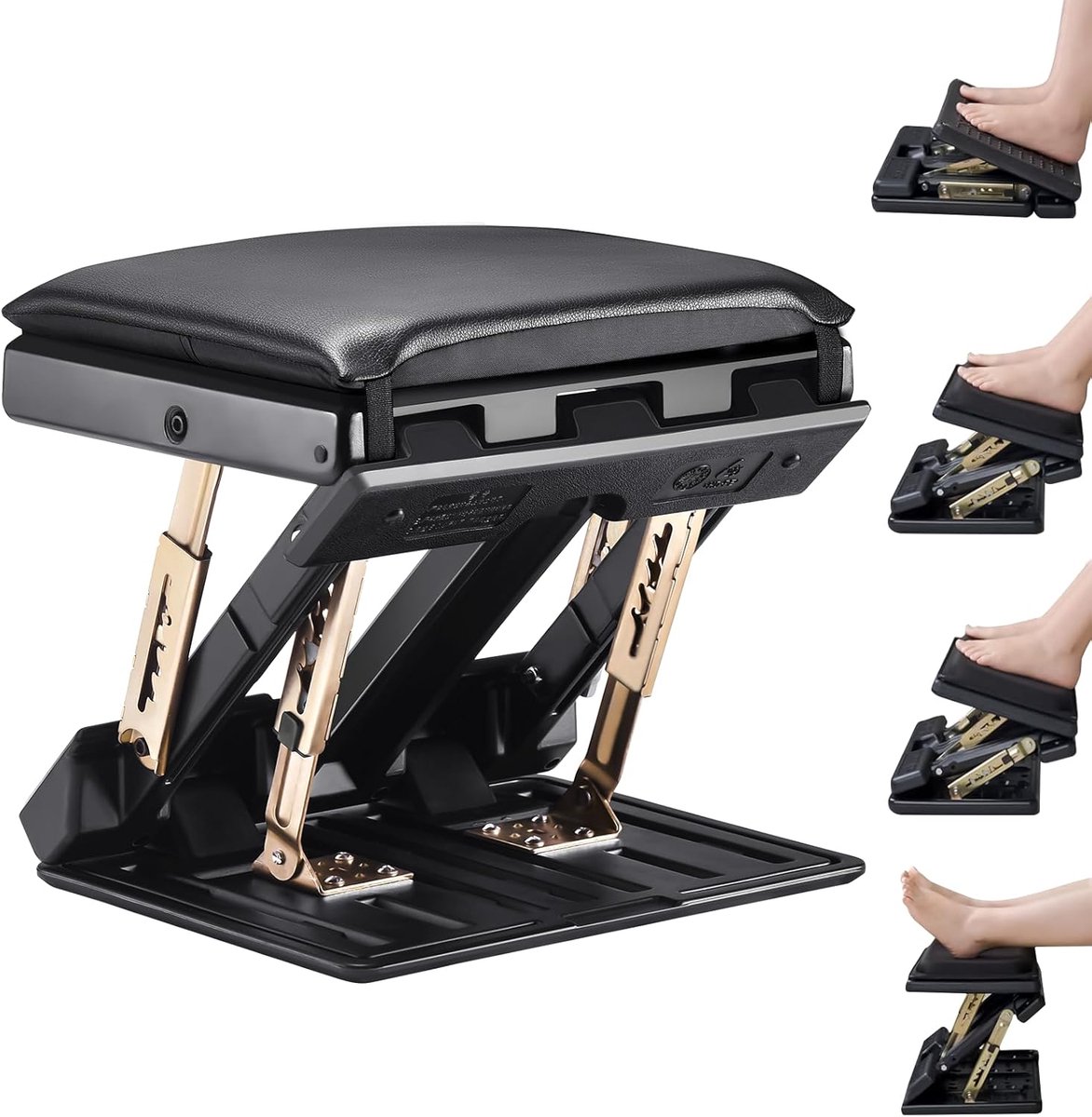 Thijox - Voetsteun, ergonomische voetensteun voor bureau, in hoogte verstelbaar 4-traps, antislip, met massagefunctie voor kantoor, thuis & op reis