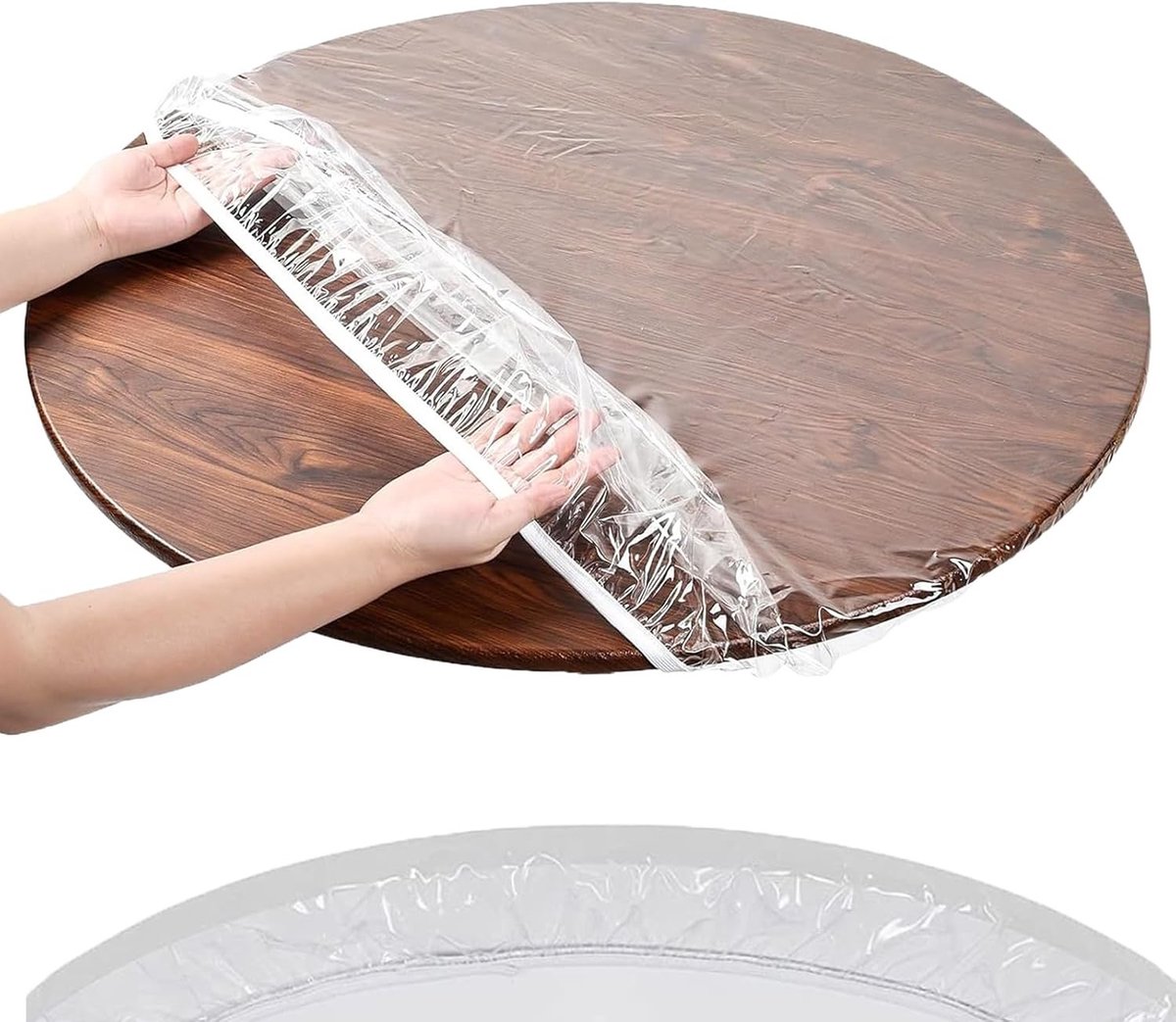 Ronde Tuin Tafelkleed Transparant, Wasbaar en Weerbestendig, Diameter 135 cm met Elastische Randen voor Buitengebruik