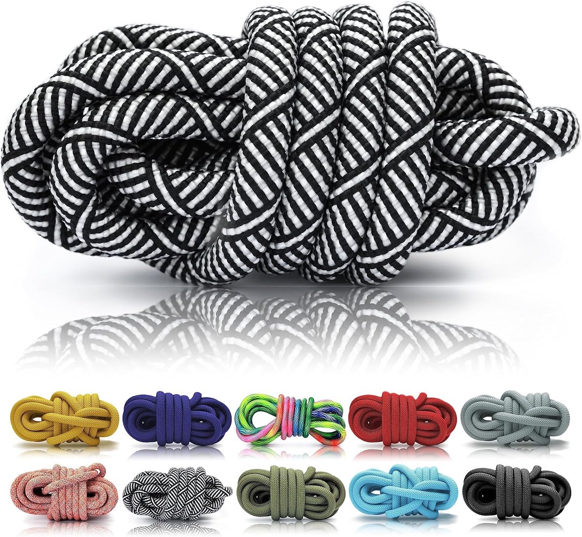 Thijox - Ganzoo PPM Touw 5m Zwart-Wit, 8mm Gevlochten Polypropyleen Tauwerk voor Hondenlijn, Halsband, DIY, Knopen, Vlechten, Takelen, Tuin, Camping