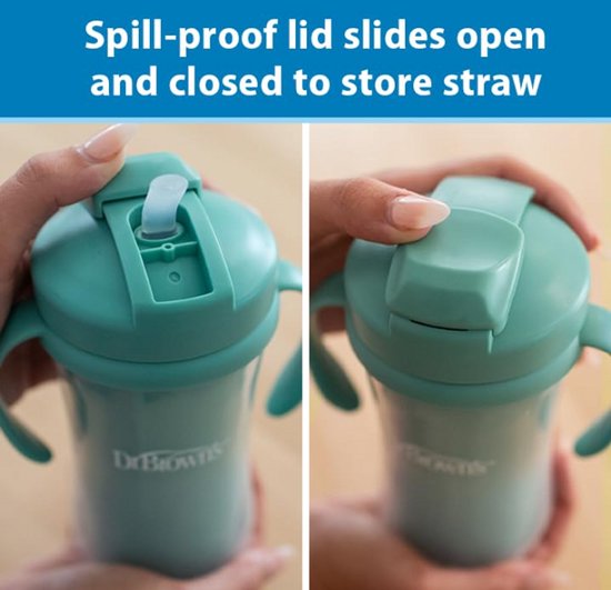 Dr. Brown's Milestones Geïsoleerde Rietjesbeker 300 ml (Groen) - Lekvrije Drinkbeker met Handgrepen, Schuifdeksel & Zacht Siliconen Rietje - BPA-vrij - Vanaf 12 Maanden van Dr. Brown's — afbeelding 2