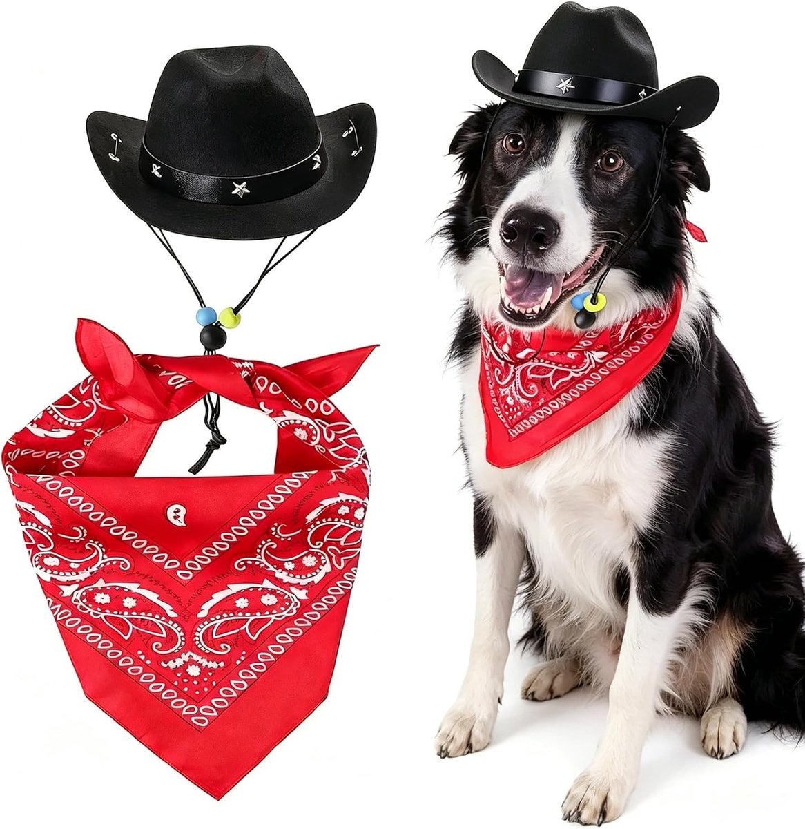 2 Stuks Cowboy Hoed en Bandana Sjaal Kostuum voor Honden en Katten - Perfect voor Feestjes, Halloween en Dagelijks Gebruik