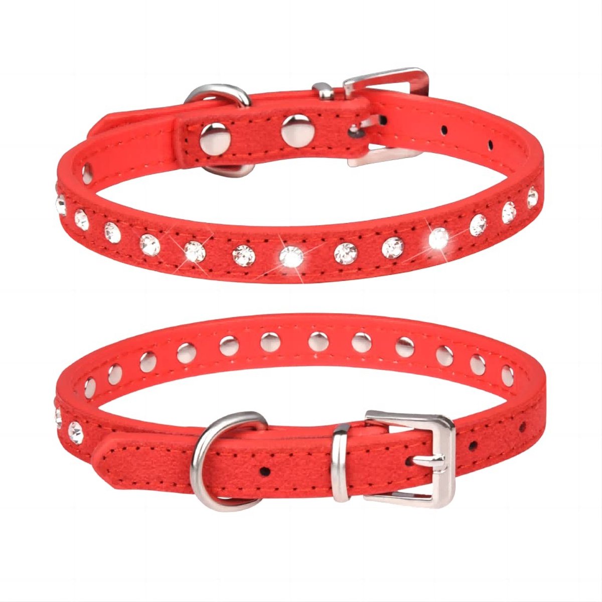 Dailygoods- Halsband Strass - PU Lederen Hondenhalsband - Suède Kattenhalsband - Diamanthalsband - Comfortabel - Geschikt voor Kleine Honden/Katten - Dierenhalsband