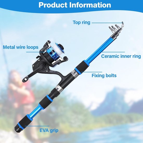 SnelShoppen - Fishing Rod Set voor Kinderen 1.8m Telescopische Hengel met Hengelspoel, Aas Kits, Haakjes en Draagtas, Lichtgewicht Carbon Fiber, Gesch van Snelshoppen — afbeelding 3