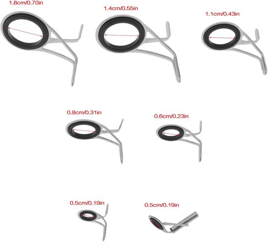 Thijox - Set van 14 Hengelringen Reparatieset Lange Afstand Gidsen (1,8 cm tot 0,5 cm) van Metaal in Zwart en Zilver voor Vissen en Hengelsport van Thijox — afbeelding 3