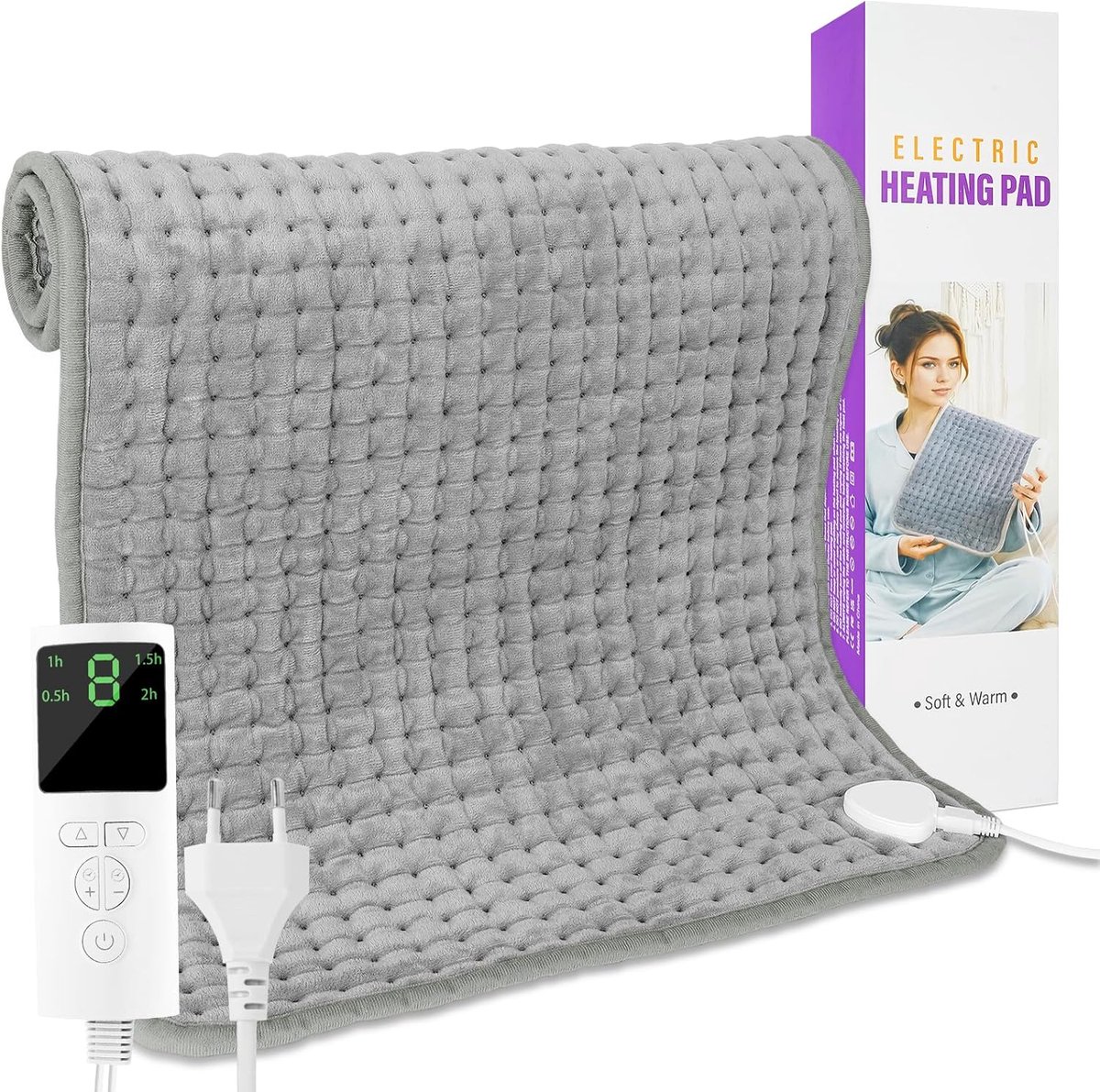 SnelShoppen - Verwarmingskussen 84 x 43 cm met automatische uitschakeling, 9 warmtestanden (35-75 °C), ideaal voor rug, nek, schouders en buik, met ti