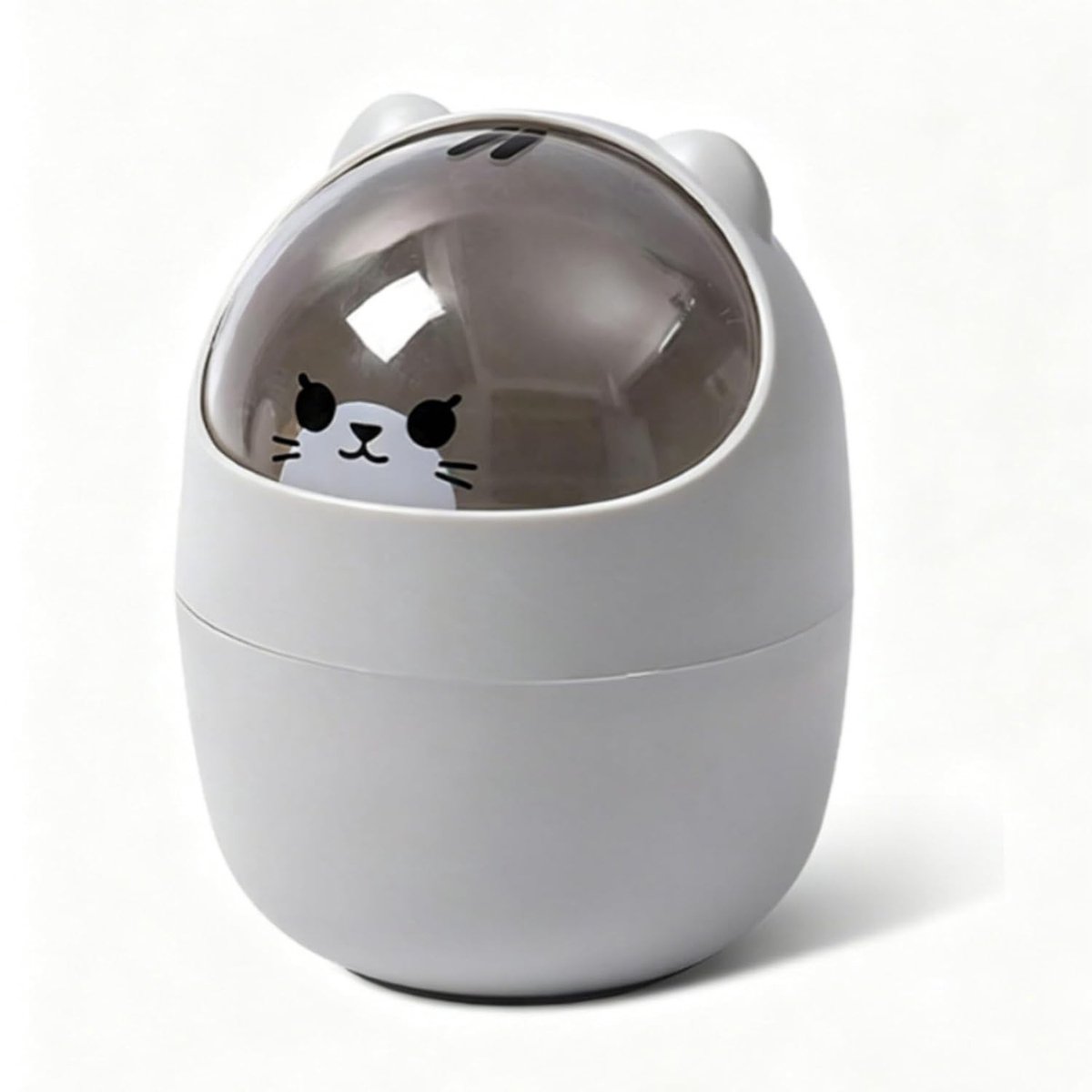 Schattige Mini Desktop Prullenbak in Dierlijke Vorm met Swingdeksel - 500ml Compacte Afvalbak voor Bureau en Keuken (Grijs)