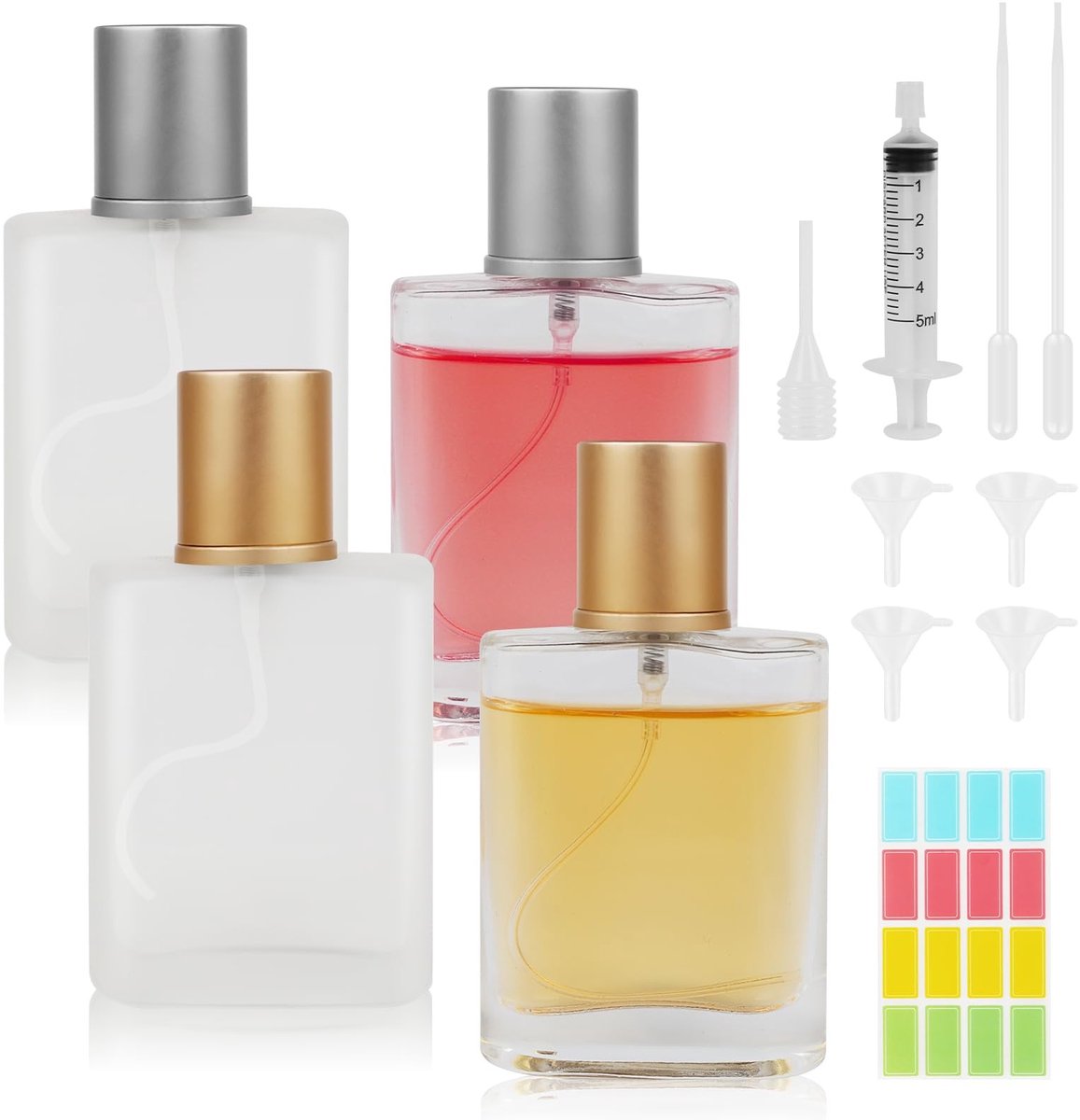 Dailygoods - 4 Stuks Parfumverstuiver Navulbaar, 30ml Parfum Spray Flesje Van Glas, Mat/Transparant Parfumflesje Leeg, Goud/Grijs Parfum Vuller, Reis Parfumverstuiver, voor Onderweg Mannen Vrouwen
