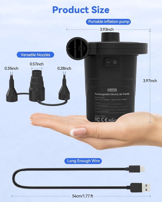 Electric Air Pump for Inflatable Mattress - Portable Pump for Cushion Boat Swimming Pool Rubber Boat Gymnastics Ball by Dr.meter van Dr.meter — afbeelding 4