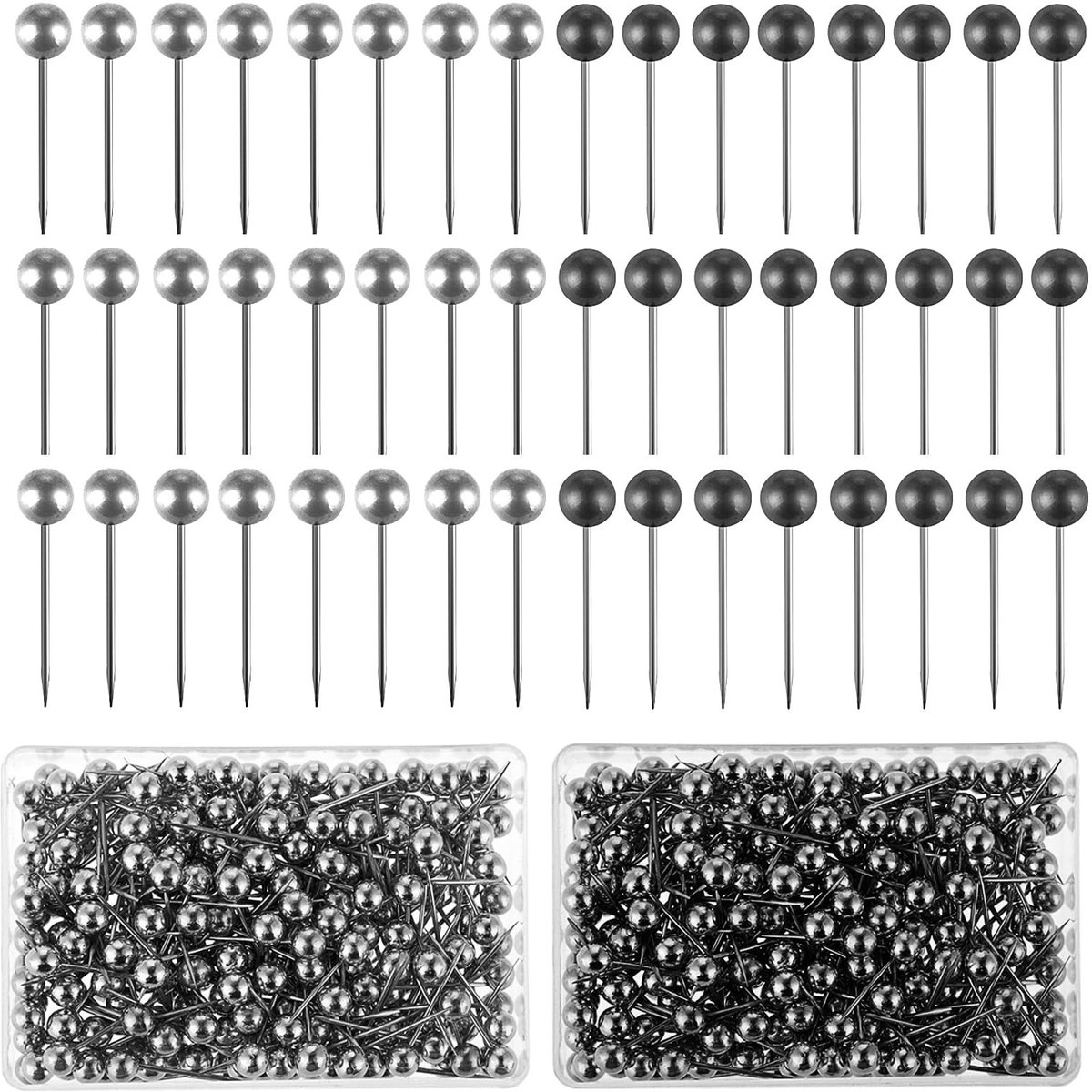 Dailygoods- Pushpins 400 Stuks - Zwart/Goud/Zilver - Duurzaam PVC & Staal - Kantoor - Prikbord - Elegante Metallic Kleuren - Punaises
