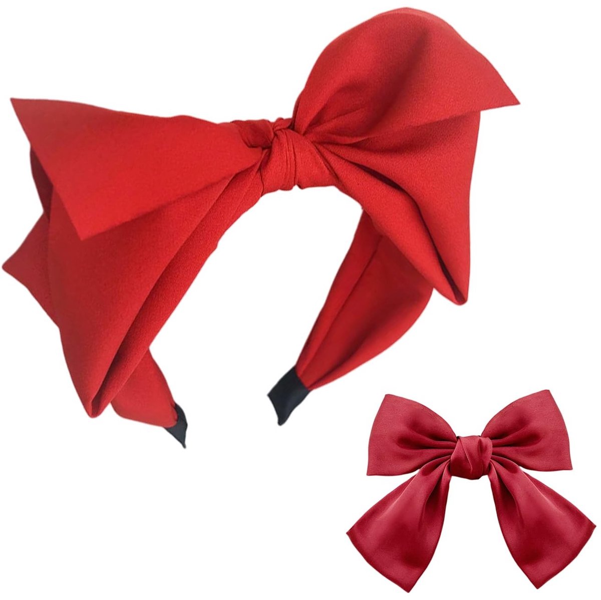 Dailygoods- Haarband met vlinderstrik - Wasbare Haarband - Modieus Haaraccessoire - Geschikt voor Dames/Kinderen - Elastische Hoofdband - Rood Stof