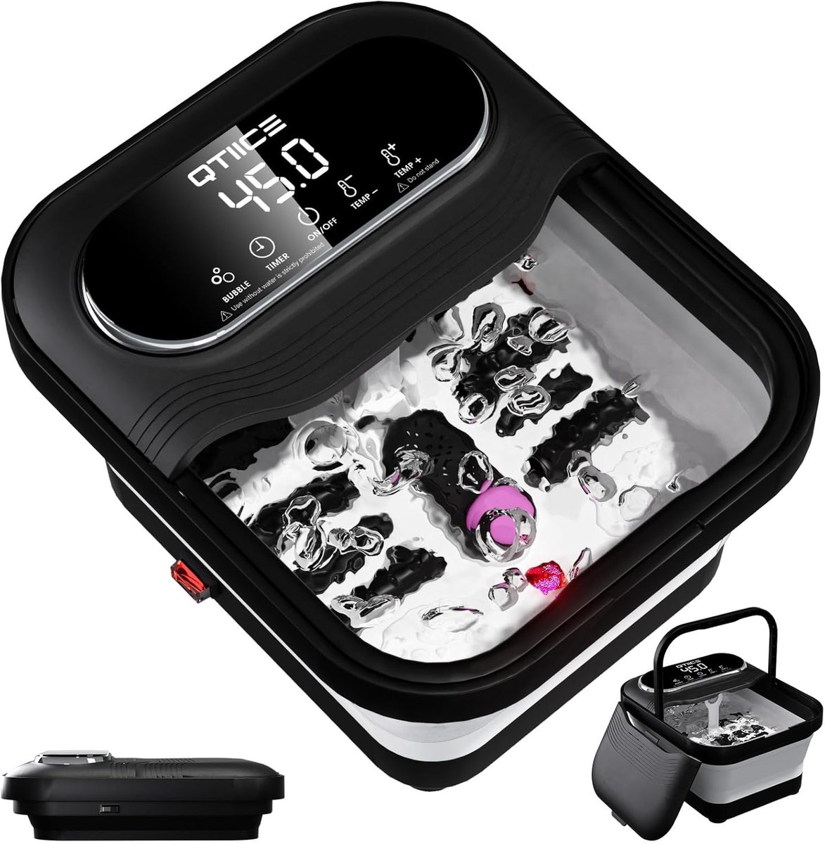 SnelShoppen - Qtiice Touchscreen Opvouwbare Voetspa en Massageapparaat met Verwarming, Voetbad met Bubbels, Temperatuurregeling, Massagerollen en Tril