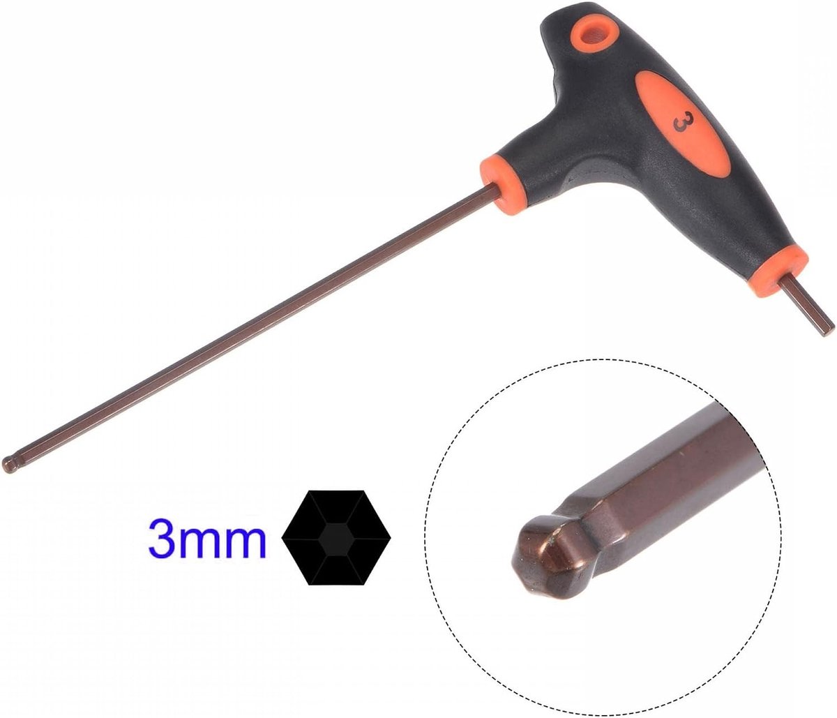 3mm Ball End T-Handle Inbussleutel, Metalen Inbussleutel, S2 Staal, Precisie Gereedschap voor Klussen