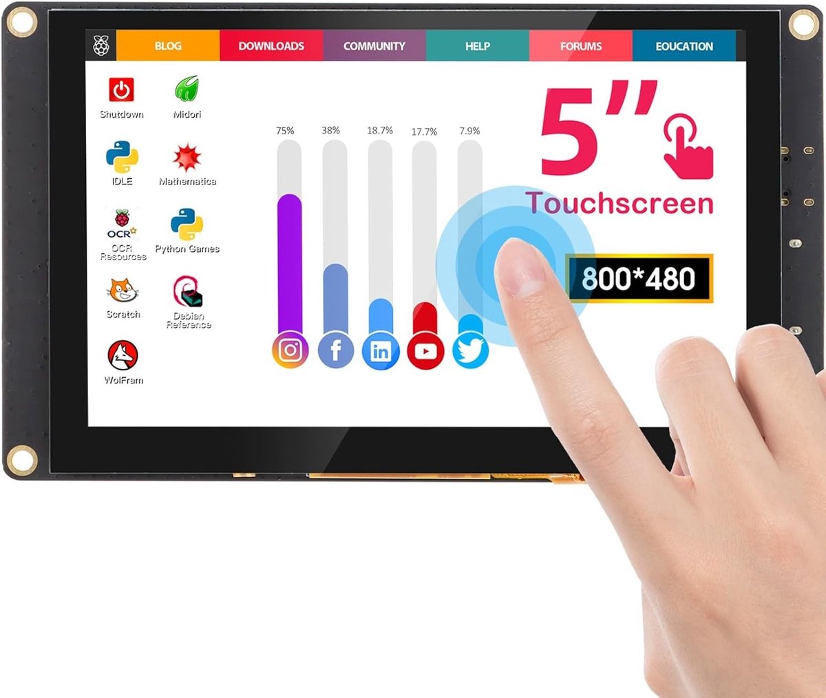 Capacitive Touch Screen 5 inch voor Raspberry Pi, Jetson Nano en Beaglebone - Perfecte Aanraakinterface voor Projecten
