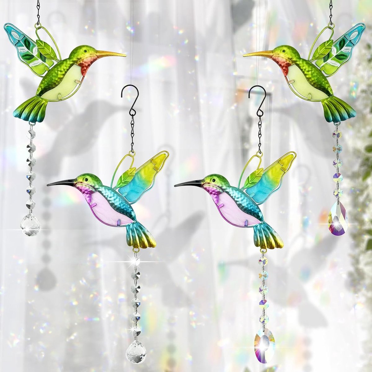 Zonvanger met Kolibrie en Kristallen, 41 × 18 cm, Decoratieve Hangende Lichtvanger voor Raam, Tuin en Slaapkamer, Perfect voor Bruiloft Decoratie