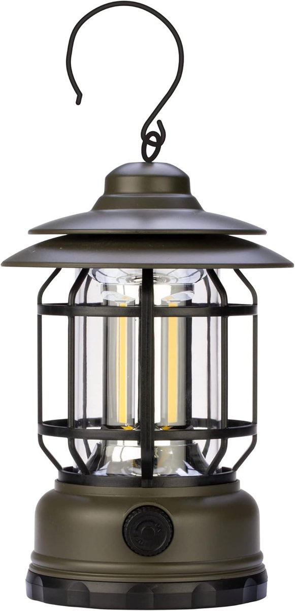 SnelShoppen - Oplaadbare LED Campinglamp Buiten Retro Design 300lm Dimbaar Multifunctionele Outdoor Noodlamp met Tenthaak Made in Italy