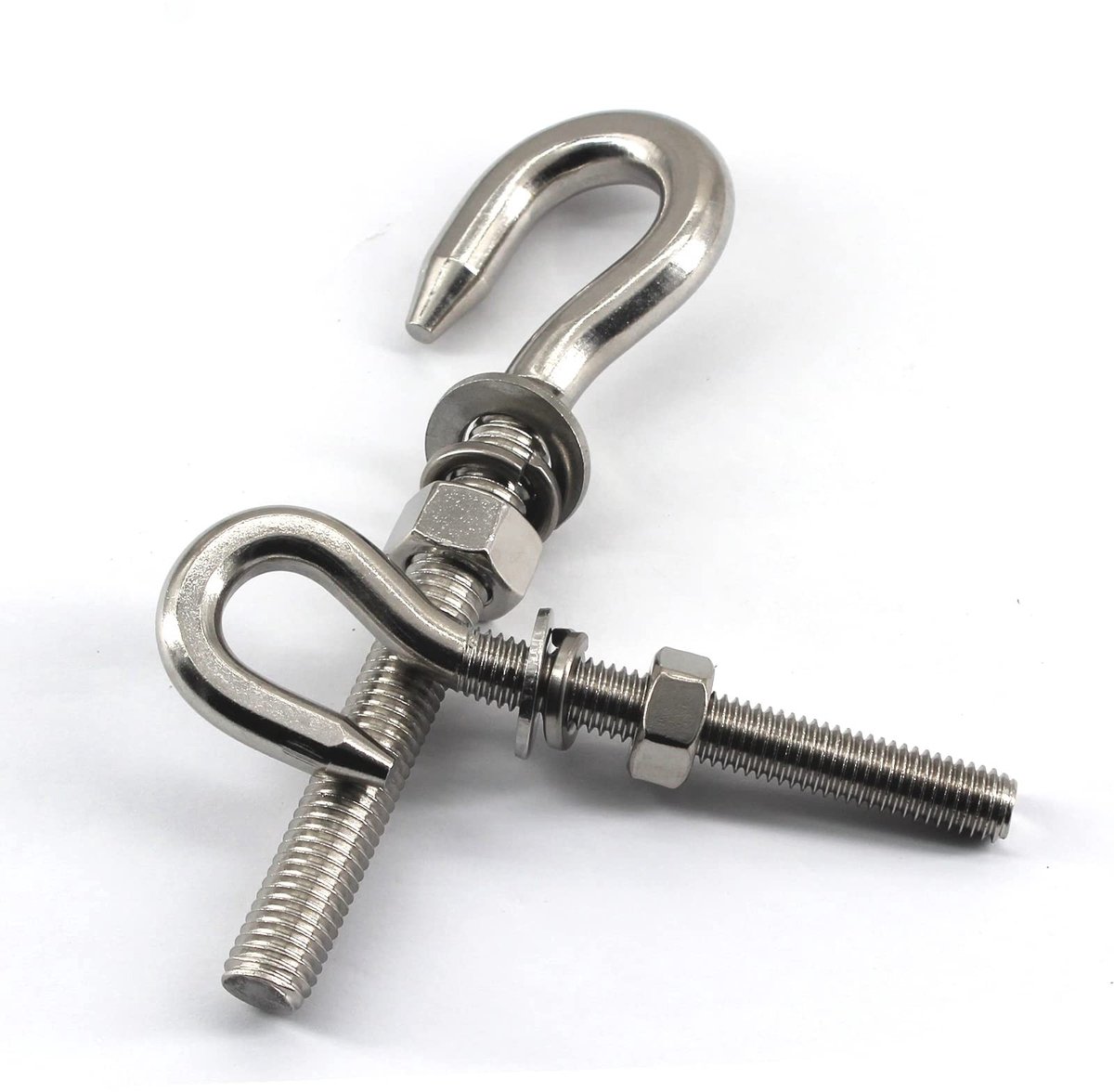 Dailygoods- Oogbout 12mm Rvs - 2 Stuks - Lange Schacht - Moer - Wasmachines - Corrosiewerend - Haakbout