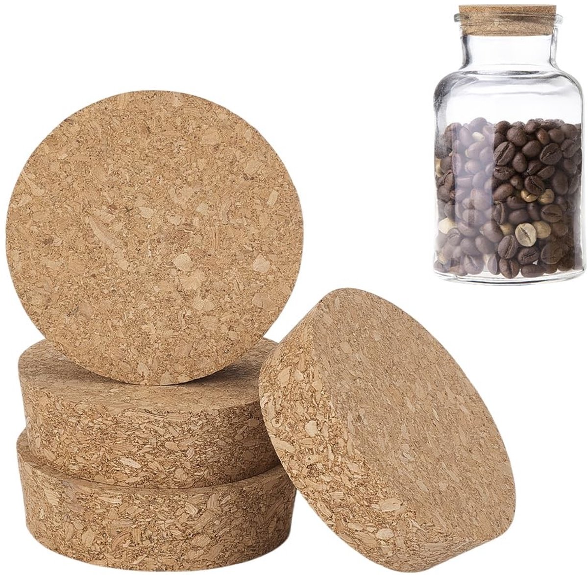 Dailygoods- Kurkflesstoppen - 4 Stuks Grote - Taps Toelopende Kurken - Voor Wijnfles/Karaffen - Diameter 65-70 mm - Natuurlijke Kurk - Wijnstop