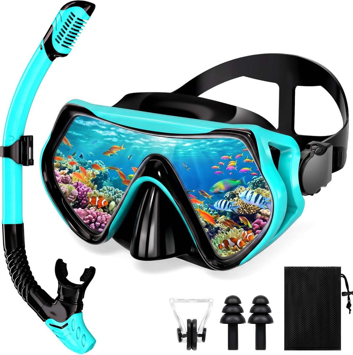 SnelShoppen - Snorkelset voor Volwassenen met Anti-Condens Masker en Droge Snorkelbuis, Siliconen Afdichting, Gehard Glas, Perfect voor Zwemmen en Zee