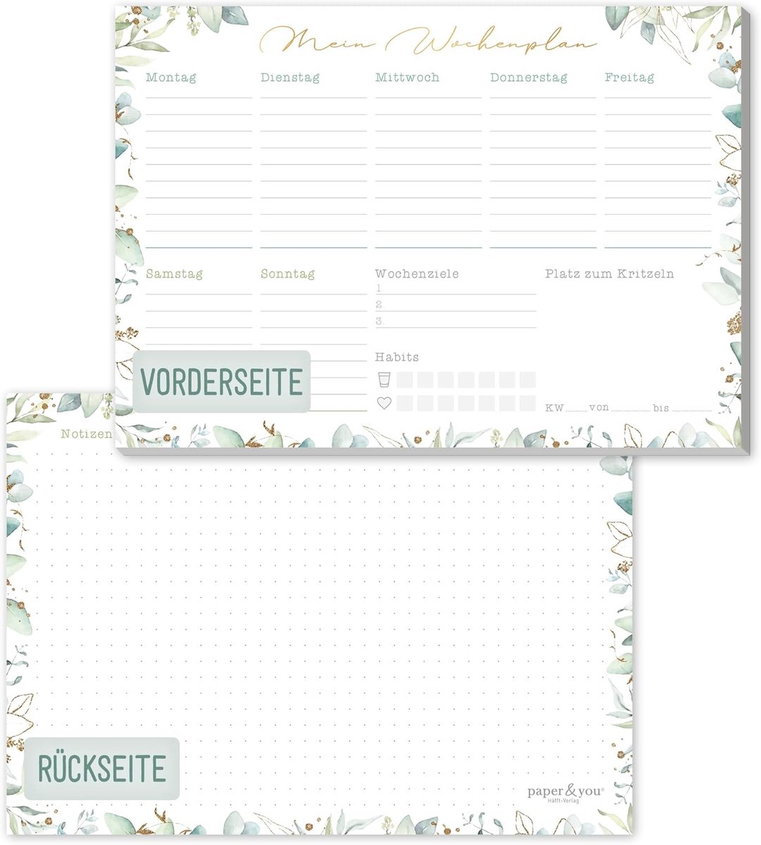 Thijox - Paper A5 Weekplanner Bladgoud - 50 Pagina's - Notitieblok Achterkant - Duurzaam en Klimaatvriendelijk - Creatief Schrijven en Plannen