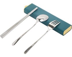 Exzact Cutlery Set in a Suitcase - Chopsticks Spoon Fork 18/10 Stainless Steel Portable Travel Camping Lunch Box - Korean Japanese Bento -Dishwasher S
