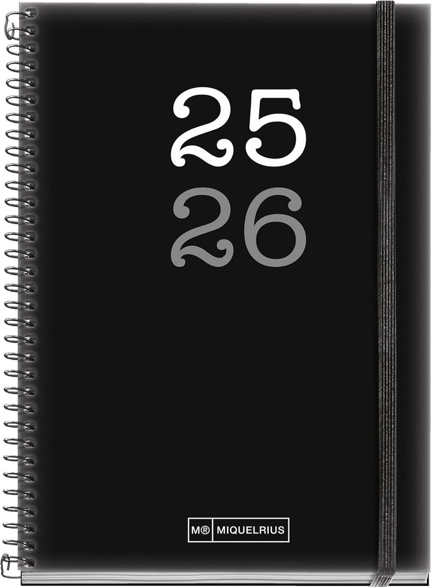 Thijox - Miquelrius Schoolagenda 2025/2026, 12 maanden, dagoverzicht, 117x174 mm, ondoorzichtig polypropyleen, elastische sluiting, Spaans-Engels