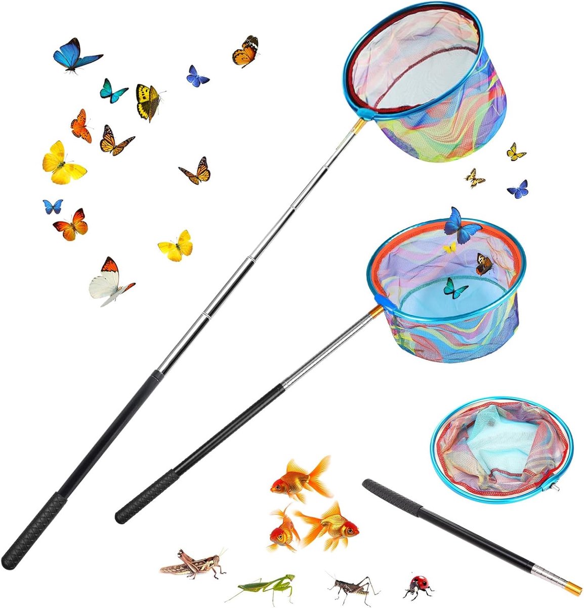 Thijox - Telescopische Schepnet voor Kinderen 76-173 cm - Visnet, Vlindernet, Insectenvangnet - Ideaal voor Strand, Vijver, Tuin, Zwembad - 2 Stuks