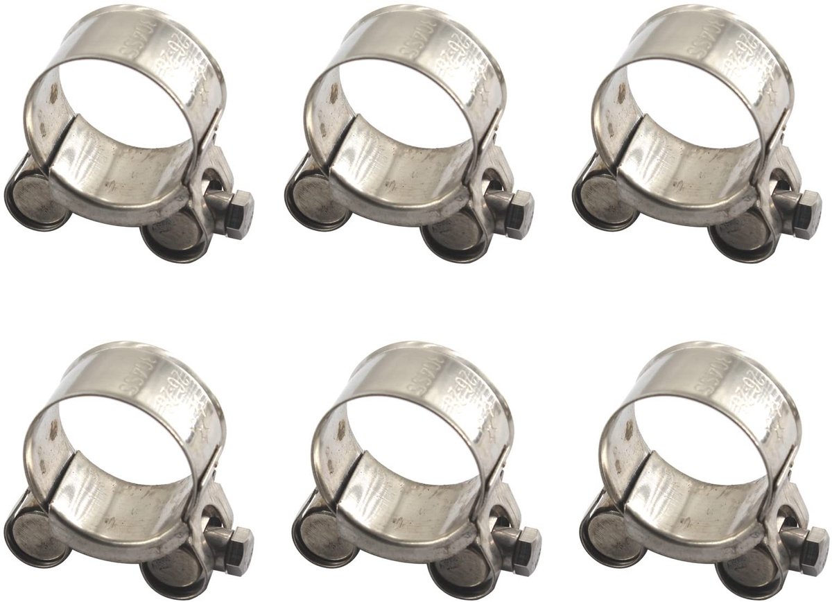 Dailygoods - (Pack van 6) Maat 23-25mm T-Bolt Slangklem 304 RVS Buisklemmen Pijpklem