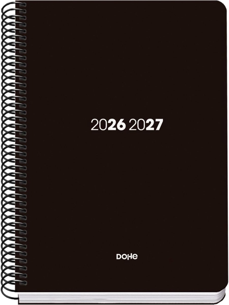 Thijox - Schoolagenda 2026-2027 A5 - Flexibele Harde Plastic Kaft - Spiraalbinding - Weekoverzicht - Tweetalig Spaans en Engels - Element Zwart - Perf
