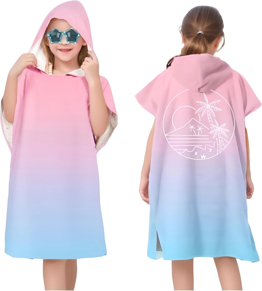 Thijox - Kinder Bad Poncho Microfiber Omslagdoek met Capuchon voor Zwembad, Strand en Surf, Zacht en Absorberend, 75x60cm, Geschikt voor Jongens en Me