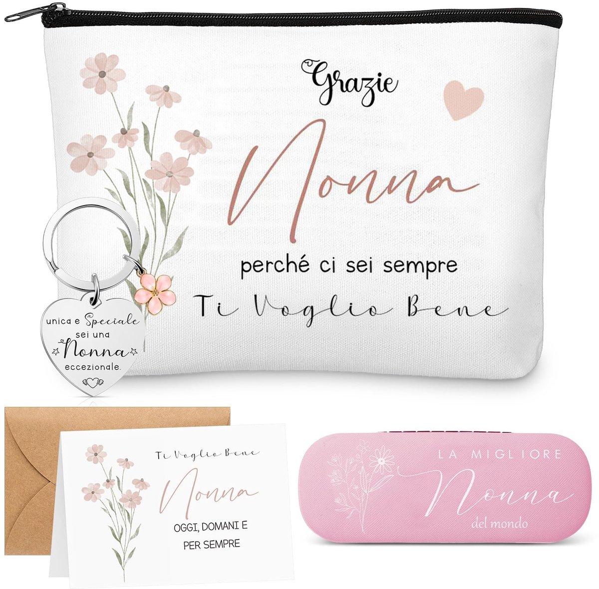 Dailygoods- Cadeauset Klein Formaat - Make-uptas - Brillenkoker - Sleutelhanger - Wenskaart met Envelop - Attent Kerstcadeau - Geschenkset