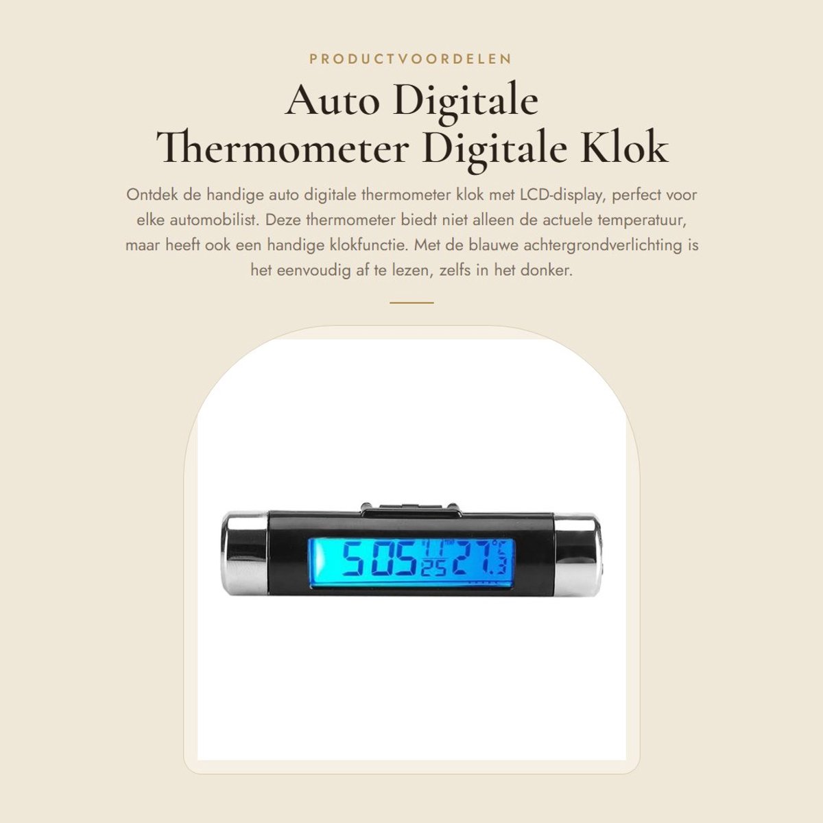 Dailygoods - Auto Digitale Thermometer - Digitale Klok - Achtergrondverlichting - Blauwe achtergrond - Thermometer Automotive - Geschikt voor Truck en...