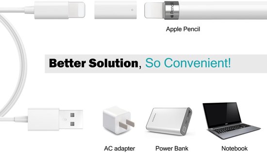 Dailygoods - Oplader voor Apple Pencil - Connector Charger Kabel - 2 Pack - Wit - Pen Accessoires - Geschikt voor iPad Air 3, Mini 5, Pro 12.9, 10.5, 9.7 — afbeelding 3