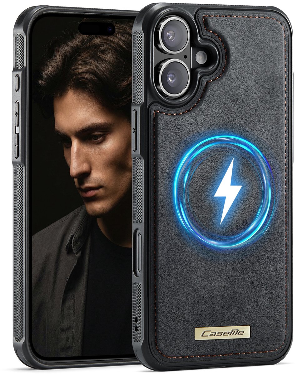 CaseMe Hoesje - Geschikt voor iPhone 17 Hoesje - CaseMe C69 Leather Back Cover - MagSafe Compatible - Zwart