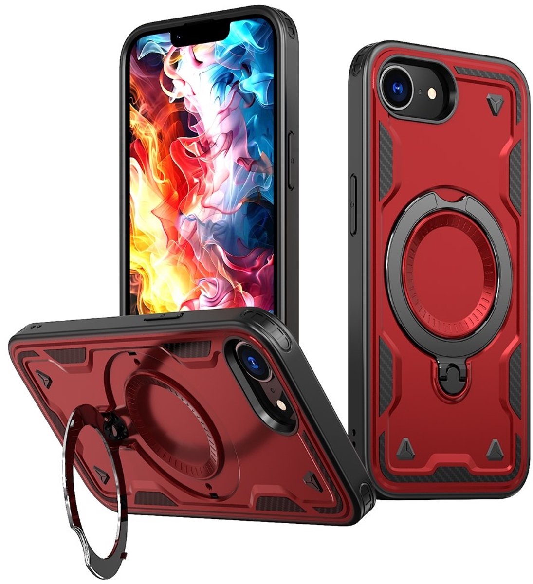 Coverup Hoesje - Geschikt voor iPhone 16e / 17e Hoesje - Coverup Armor Back Cover met MagSafe Compatible Kickstand - Rood