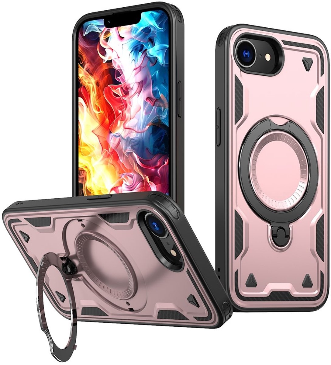 Coverup Hoesje - Geschikt voor iPhone 16e / 17e Hoesje - Coverup Armor Back Cover met MagSafe Compatible Kickstand - Rose Gold