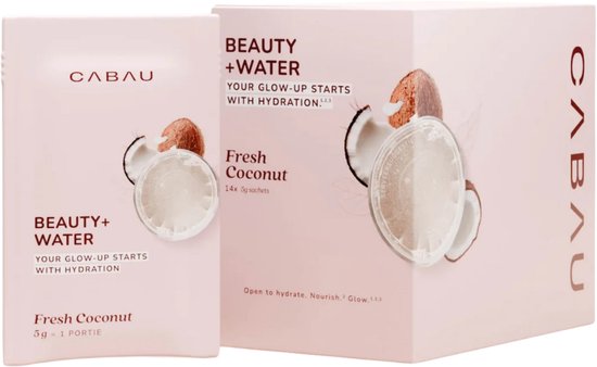 Cabau - Beauty+Water Sachets – Fresh Coconut – 14 Self-care Sips met vitamine C, B3, hyaluronzuur & zink – ondersteunt huid, haar en nagels – suikerarm en laag in calorieën - (14 x 5 gram)