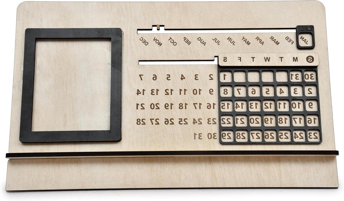 Eeuwigdurende Kalender - Datum Tracker - Bureau Organisatie - Glijdend Ontwerp - 7 Inch Hoogte - Beige Zwart