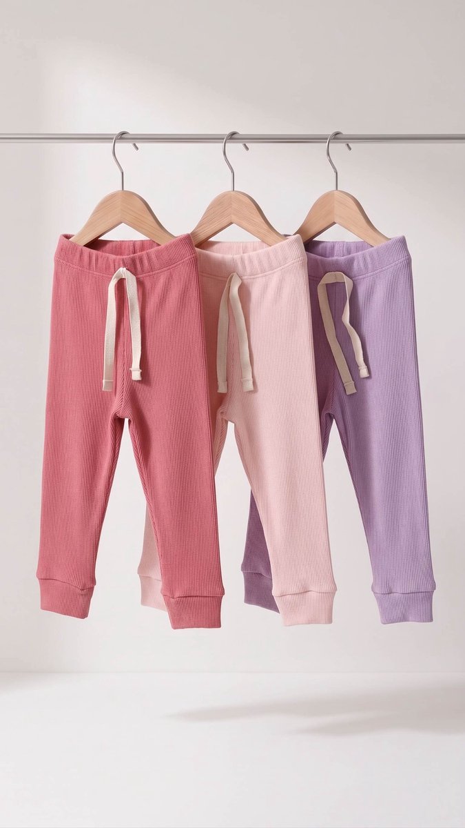 Baby Leggings & Broekjes – 3-Pack – Unisex – 100% Ribkatoen – Oudroze, Lila & Zalm – Maat 92 (18-24 Maanden) - Dolcetots®