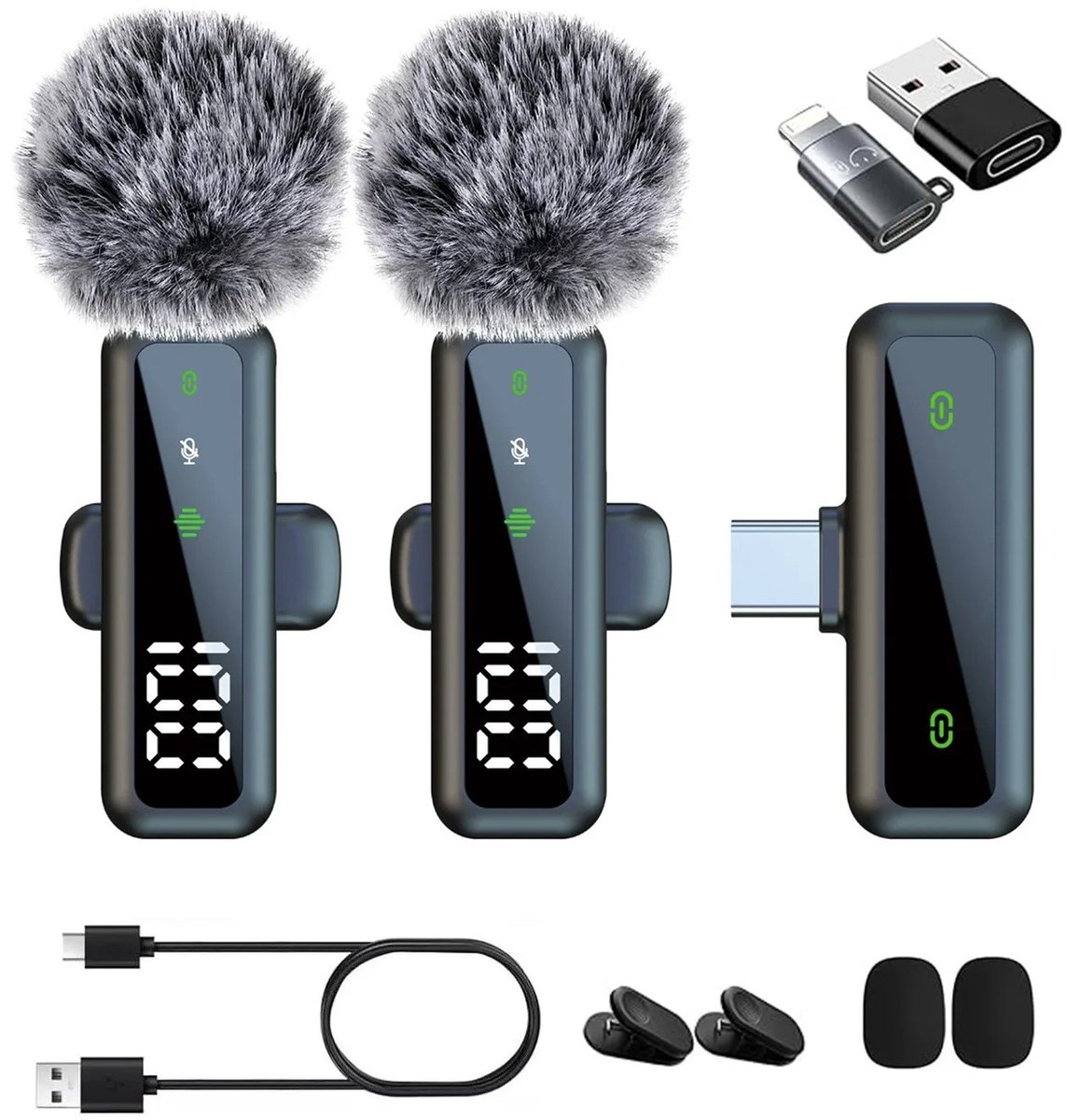 Cherrys Finds - 3-in-1 Draadloze Lavalier Microfoon USB-C – Mini Clip Microfoon voor iPhone, Android & PC – Ruisonderdrukking – Voor Video, Podcasts, YouTube & TikTok - Zwart